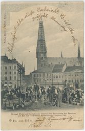 Brno náměstí Svobody stavba tramvajové dráhy říjen 1900