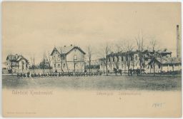 Komárno továrna na hedvábí armáda cvičící vojsko 1905