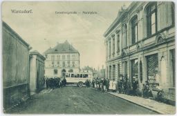 Varnsdorf Warnsdorf Děčín Gutenbergstrasse obchody lidé omnibus 1910