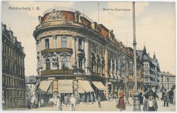 Liberec Reichenberg Bezirks Sparkasse pouliční ruch 1919