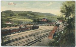Železnice nádraží nadchod Stará Paka Jičín 1914