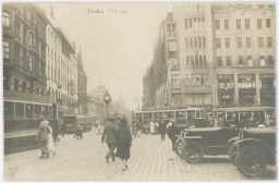 Praha Příkopy Zlatý kříž Václavské náměstí Koruna tramvaje Edison