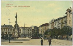 Olomouc Velké náměstí Svatá trojice tramvaje povozy 1907