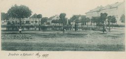 Katusice Mladá Boleslav náves rybník holčička 1897