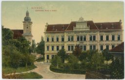 Bzenec Hodonín měšťanská škola a kostel 1910