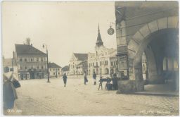 Mělník Pražská ulice náměstí školní zápis FotoFon 1918