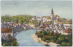 Český Krumlov Vltava celkový pohled 1911