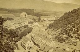 Teplice, Šanov , celkový pohled z Královskévýšiny, vizitka před 1882