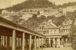 Karlovy Vary, stará kolonáda Vřídla, vizitka
