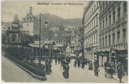 Karlovy Vary Karlsbad Marktplatz mit Marktbrunnen 1910