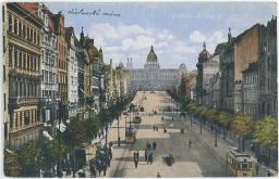 Praha Václavské náměstí Muzeum tramvaje Česká banka nakl. Pešl