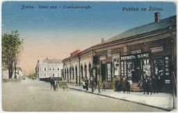 Žilina Zsolna Vasut utca Nádražní obchod lidé 1919