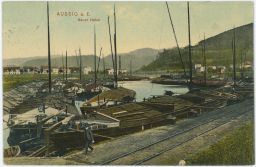 Ústí nad Labem Neuer Hafen lodě dřevo 1908