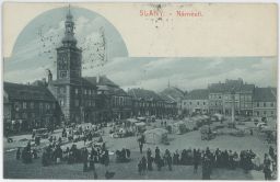 Slaný náměstí trhy hostinec 1908