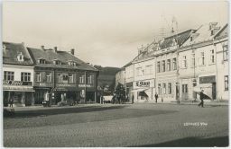 Lomnice nad Popelkou náměstí obchody hotel kavárna Doležal Podzimek Jína 1936