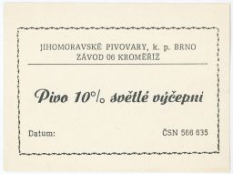 pivní etiketa Jihomoravské pivovary Brno Kroměříž pivo 10% světlé výčepní