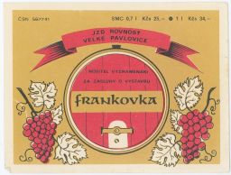 víno etiketa JZD Rovnost Velké Pavlovice Frankovka