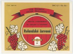 víno etiketa JZD Rovnost Velké Pavlovice Rulandské červené