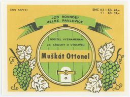 víno etiketa JZD Rovnost Velké Pavlovice Muškát Ottonel
