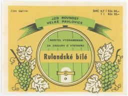 víno etiketa JZD Rovnost Velké Pavlovice Rulandské bílé