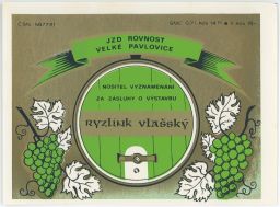 víno etiketa JZD Rovnost Velké Pavlovice Ryzlink vlašský
