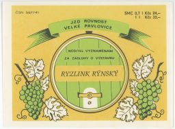 víno etiketa JZD Rovnost Velké Pavlovice Ryzlink rýnský