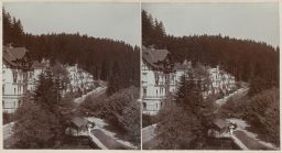 Mariánské Lázně, Třebízského ulice z hotelu Lesní mlýn,, stereofotografie