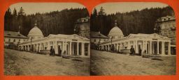 Mariánské Lázně, kolonáda Křížového pramene před 1879, stereofotografe