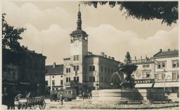 Kroměříž Masarykovo náměstí omnibus povozy Stránský Bromografia 1930