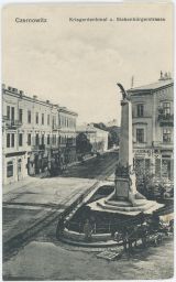 Czernowitz Černovice Černivci Kriegerdenkmal Siebenbürgerstrasse Hildebrand povoz nakl. Tennenbaum 1909