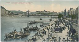 Budapest třídílné panorama Duna részlet az Erzsébet hiddal és a Királyi vár DA 1907