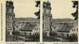 Karlovy Vary, část města z cesty na vyhlídku Jelení skok, stereofotografie