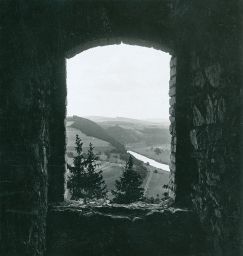 Hrad Český Šternberk,pohled z věže, polovina stereofotografie