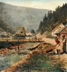 Krkonoše, Temný důl, polovina stereofotografie, kolorovaný světlotisk
