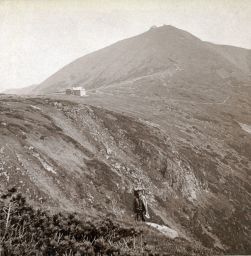Krkonoše, výstup z Obřího dolu, polovina stereofotografie