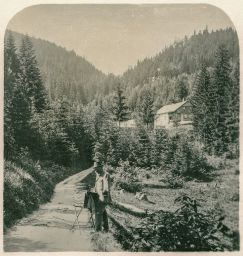 Krkonoše, Weberova cesta - flašinetář, polovina stereofotografie Pojmenována je podle děkana a politika z Vrchlabí Wenzela Webera .