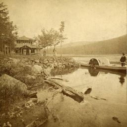 Šumava, Černé jezero a pavilon, polovina stereofotografie