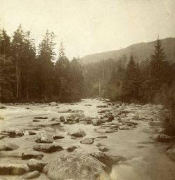 Šumava, Vltava, Čertova stěna u Vyššího Brodu, polovina stereofotografie