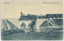 Železnice nádraží most parní vlak Bystrzyca Lublin Polsko 1914