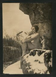 Akt muže a ženy na sněhu, polovina stereofotografie