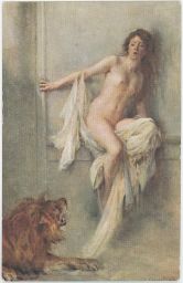 Akt erotika nahota V aréně se lvem Salon 1912