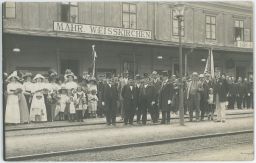 Železnice nádraží oslava Hranice Přerov 1912