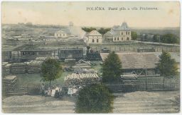 Železnice parní pila a vila Pražanova Polička 1914
