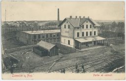 Železnice nádraží továrna Lomnice nad Popelkou 1907