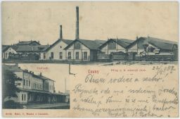 Železnice nádraží dílny Louny nakl. Hanke poštou 1907