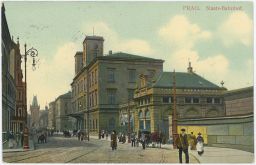 Železnice nádraží tramvaj povozy Hybernská Praha poštou roku 1909