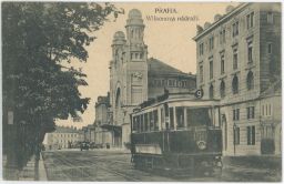 Železnice Wilsonovo nádraží Praha tramvaj 9 na Smíchov 1920