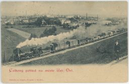Železnice vlak parní loko muž u trati Ústí nad Orlicí nakl. Gröger 1900