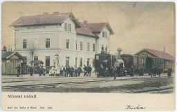 Železnice nádraží Mšeno Mělník nakl. Mašek ČSD 311.402 1908
