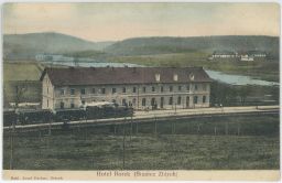 Železnice nádraží Zbiroh Hotel Borek Rokycany parní vlak nakl. Pechar